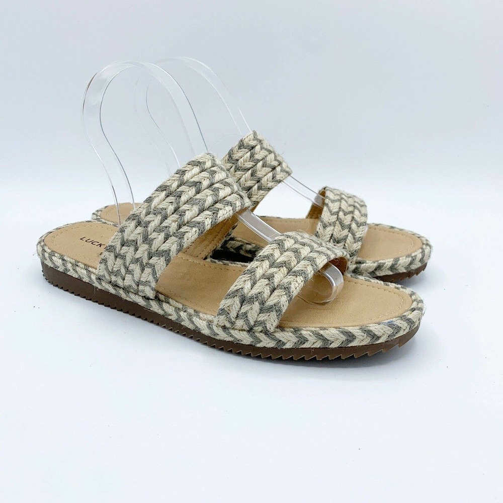 Lucky Brand Sandal Green‎ Decime Espadrille Jute Woven Slide Sandals